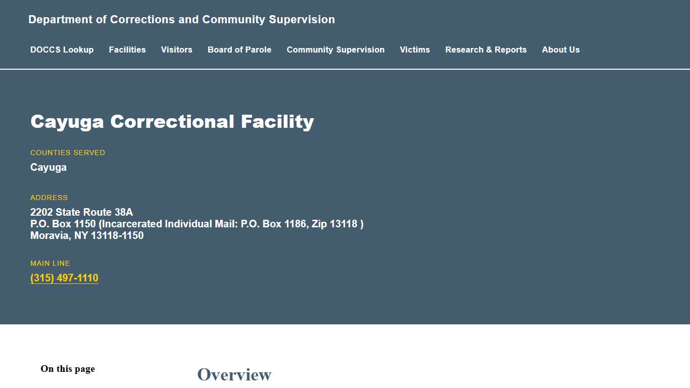 Cayuga Correctional Facility Department of Corrections and Community Supervision