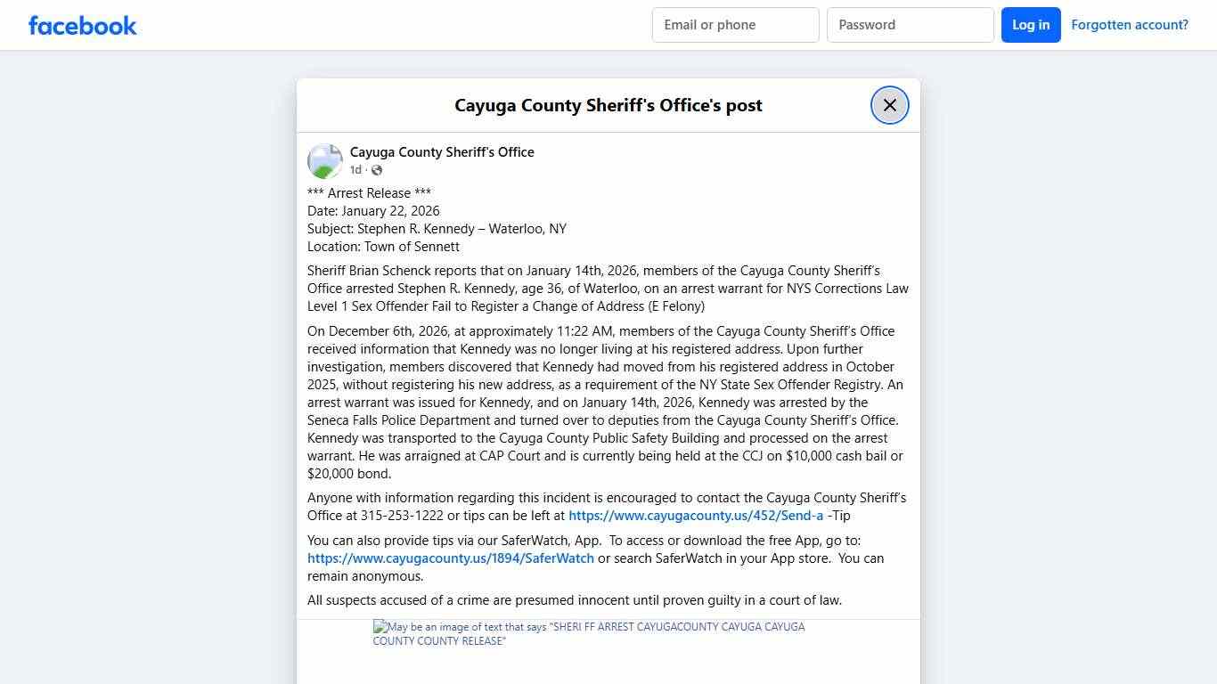 *** Arrest Release ***... - Cayuga County Sheriff's Office Facebook